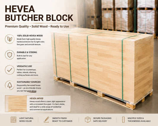Hevea Wood Island Butcher Block Countertop 8 ft. L x 39 in. W x 1-1/2 in. Thick