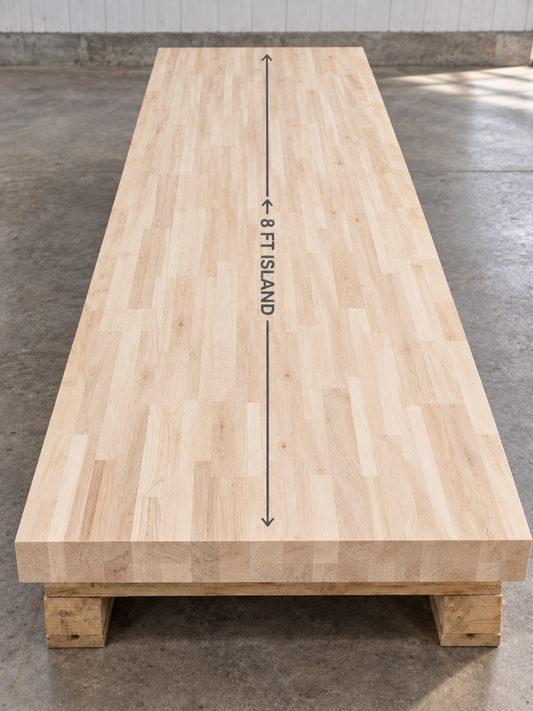 Hevea Wood Island Butcher Block Countertop 8 ft. L x 39 in. W x 1-1/2 in. Thick (30 pcs in Pallet)