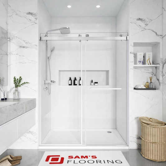 Double Sliding Frameless Shower Door with Two Towel Bars - DS01