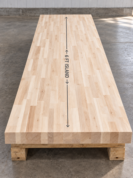 Hevea Wood Island Butcher Block Countertop 6 ft. L x 39 in. W x 1-1/2 in. Thick (30 pcs in Pallet)
