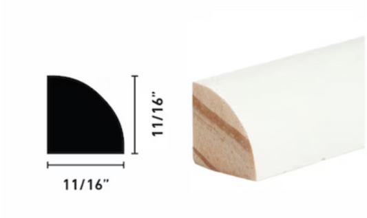 12 Ft Primed White Pine Quarter Round Molding – 11/16" x 11/16"
