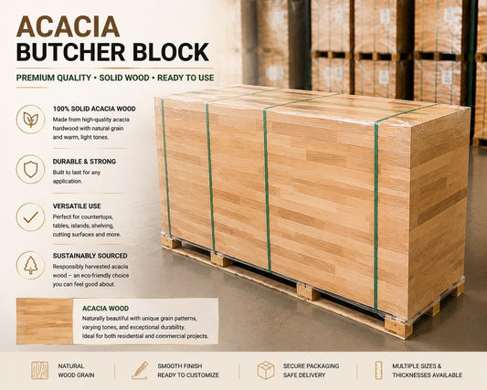 Acacia Wood Butcher Block Countertop 8 ft. L x 25 in. W x 1-1/2 in. Thick