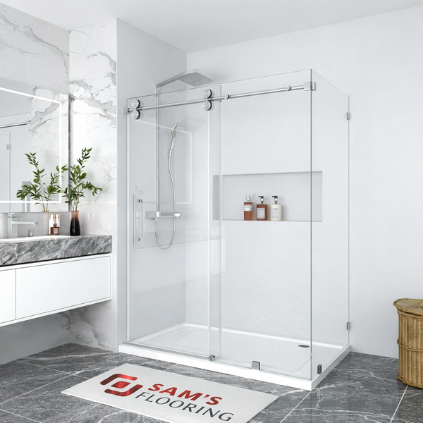 Single Sliding Frameless Shower Door with Round Guide Rail - SS04